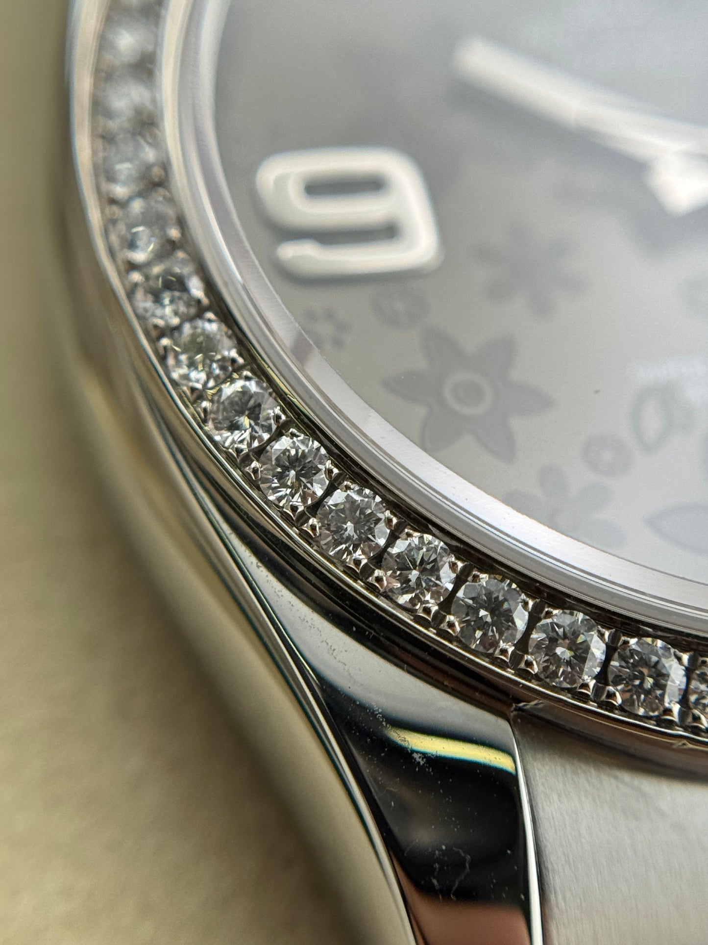 Rolex Datejust 36mm Rhodium Floral Dial Diamond Bezel