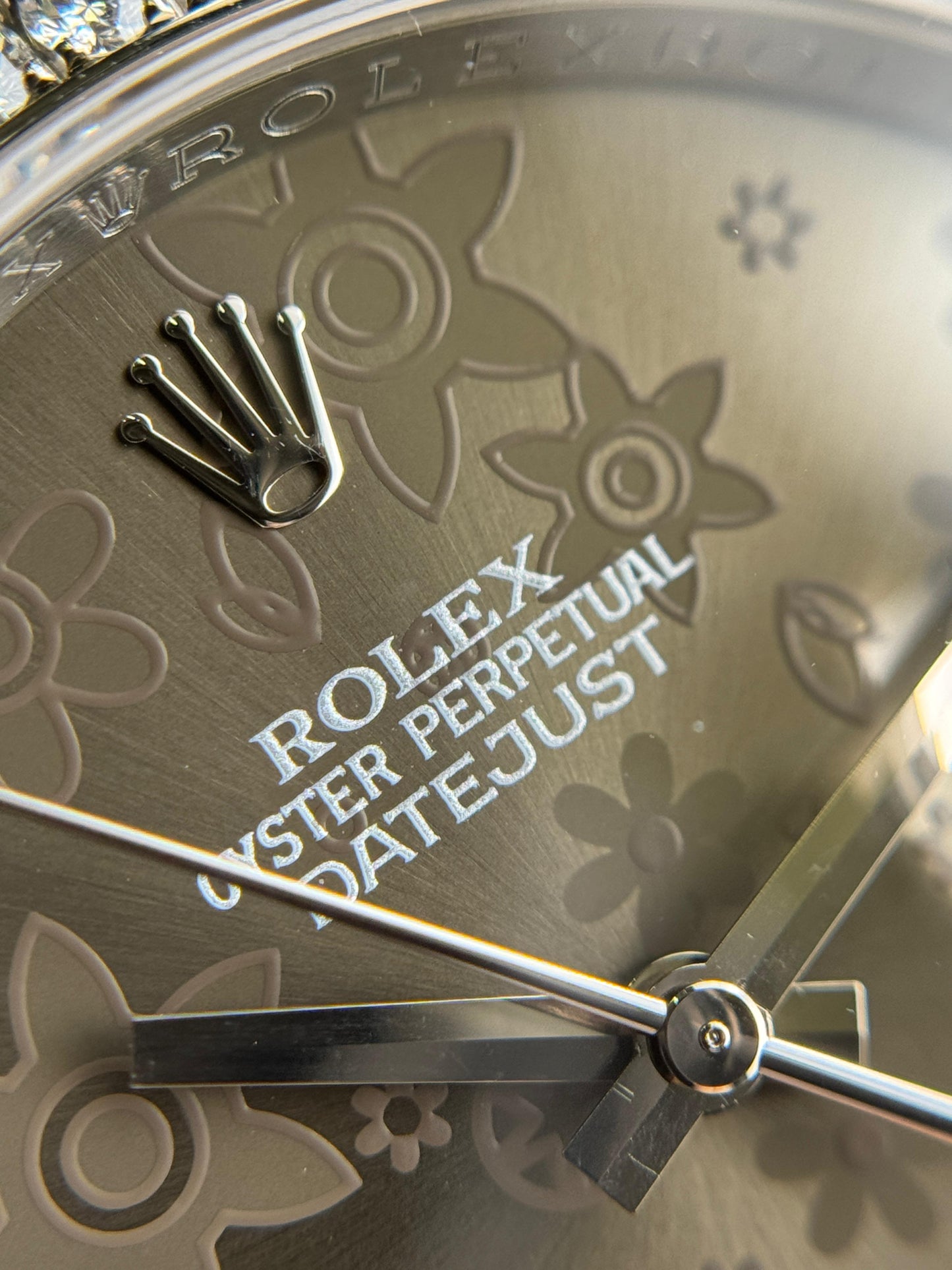 Rolex Datejust 36mm Rhodium Floral Dial Diamond Bezel