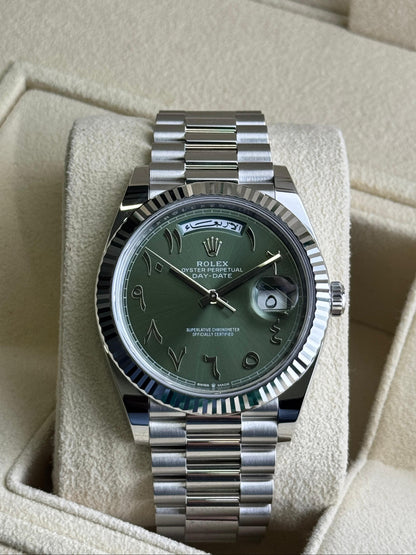 Rolex Day-Date 40mm President Platinum Green Arabic Dial 2025