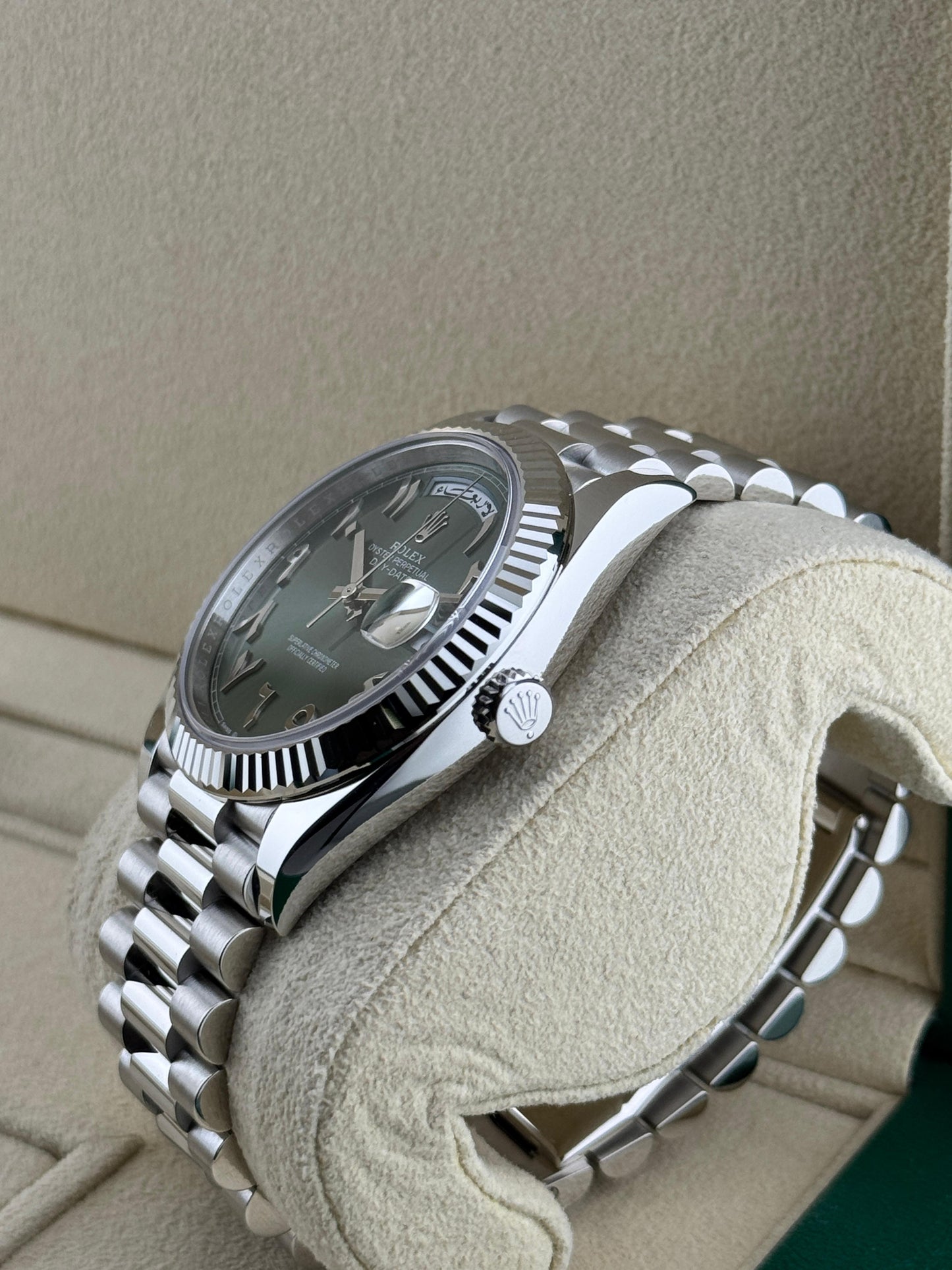 Rolex Day-Date 40mm President Platinum Green Arabic Dial 2025