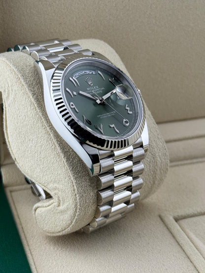 Rolex Day-Date 40mm President Platinum Green Arabic Dial 2025