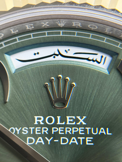 Rolex Day-Date 40mm President Platinum Green Arabic Dial 2025