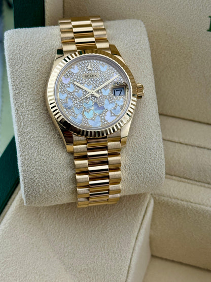 Rolex Datejust 31mm YellowGold Mother-of-pearl butterfly motifs 2021 - HOURLY 