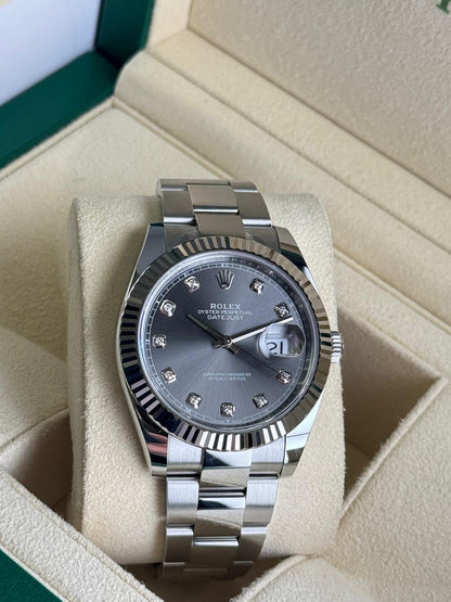 Rolex Datejust 41mm fluted Bezel Grey Diamond Dial Oyster 2024 - HOURLY 