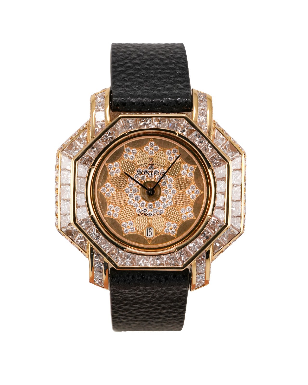 Montega YellowGold Petal Dial Pave Diamond Bezel Watch