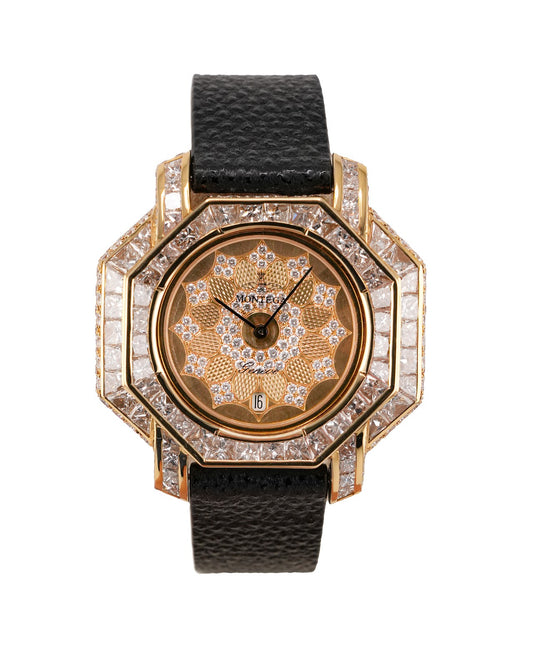 Montega YellowGold Petal Dial Pave Diamond Bezel Watch