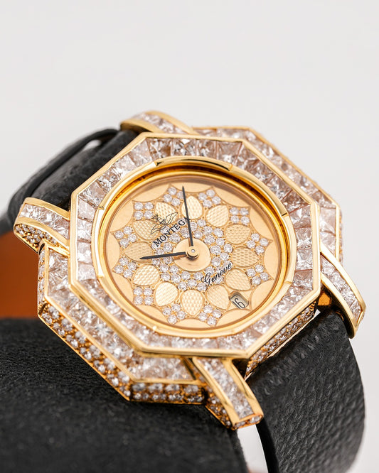 Montega YellowGold Petal Dial Pave Diamond Bezel Watch