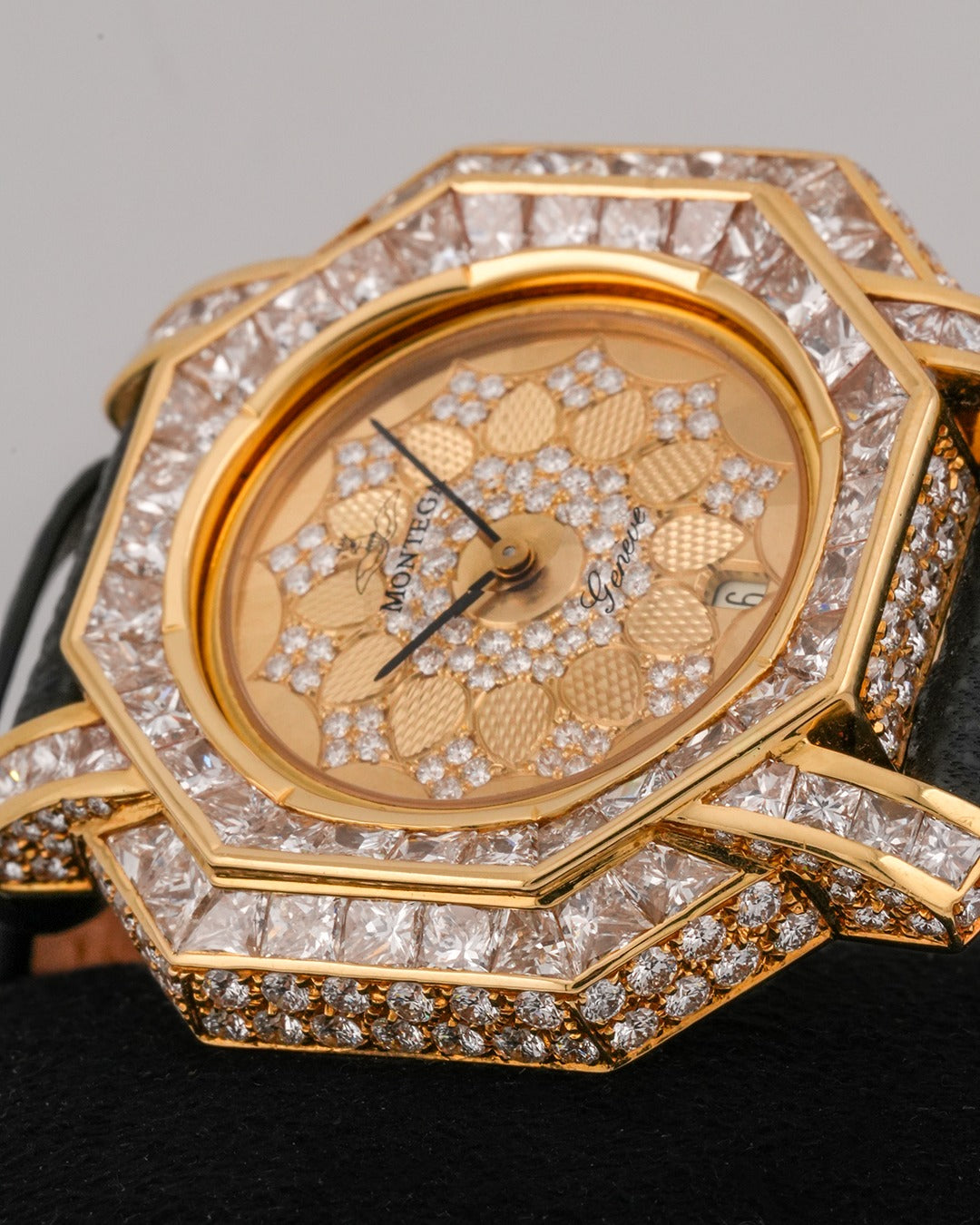 Montega YellowGold Petal Dial Pave Diamond Bezel Watch