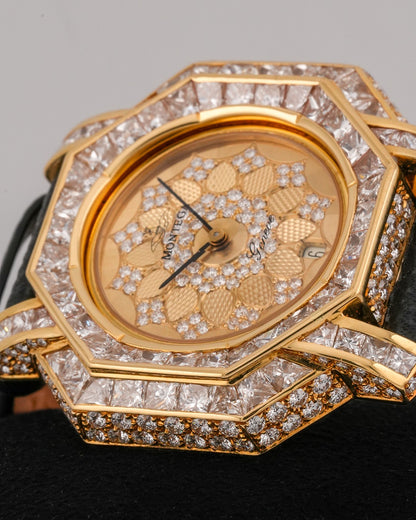 Montega YellowGold Petal Dial Pave Diamond Bezel Watch