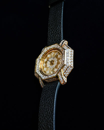 Montega YellowGold Petal Dial Pave Diamond Bezel Watch