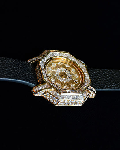 Montega YellowGold Petal Dial Pave Diamond Bezel Watch