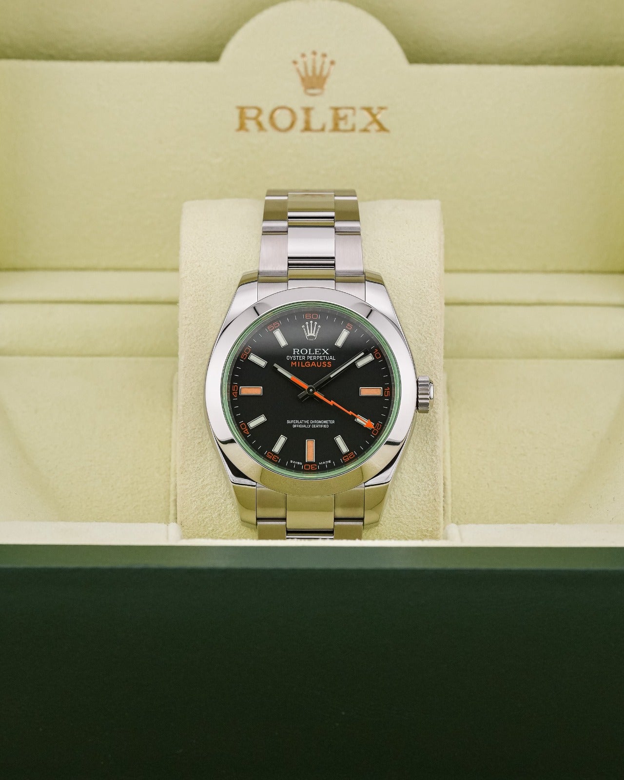Rolex Milgauss 40mm Stainless Steel, Black Dial Green Crystal 2008