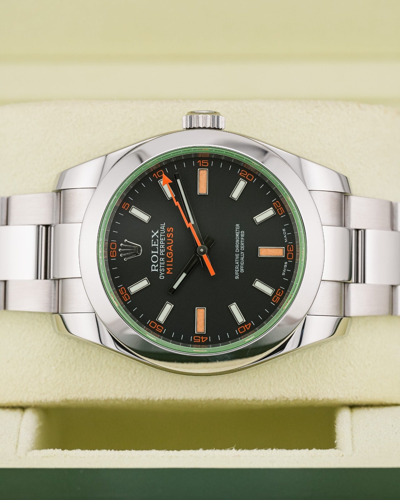 Rolex Milgauss 40mm Stainless Steel, Black Dial Green Crystal 2008