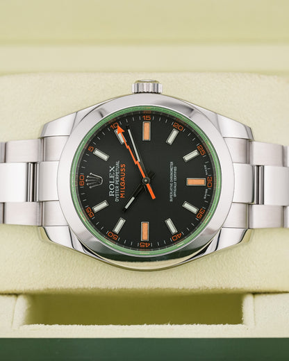 Rolex Milgauss 40mm Stainless Steel, Black Dial Green Crystal 2008