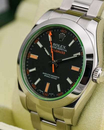 Rolex Milgauss 40mm Stainless Steel, Black Dial Green Crystal 2008
