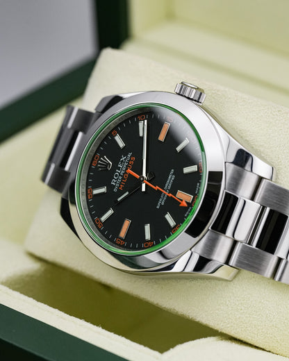 Rolex Milgauss 40mm Stainless Steel, Black Dial Green Crystal 2008