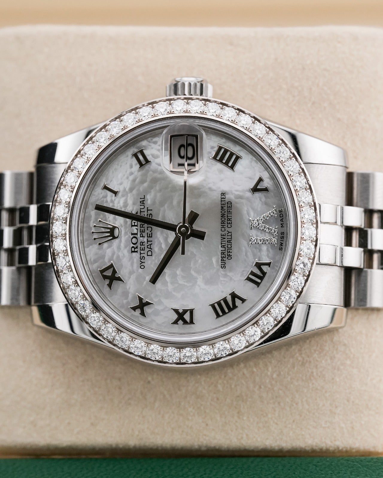 Rolex Datejust 31mm Steel Afterset Mother of Pearl Dial Diamond Bezel 2015