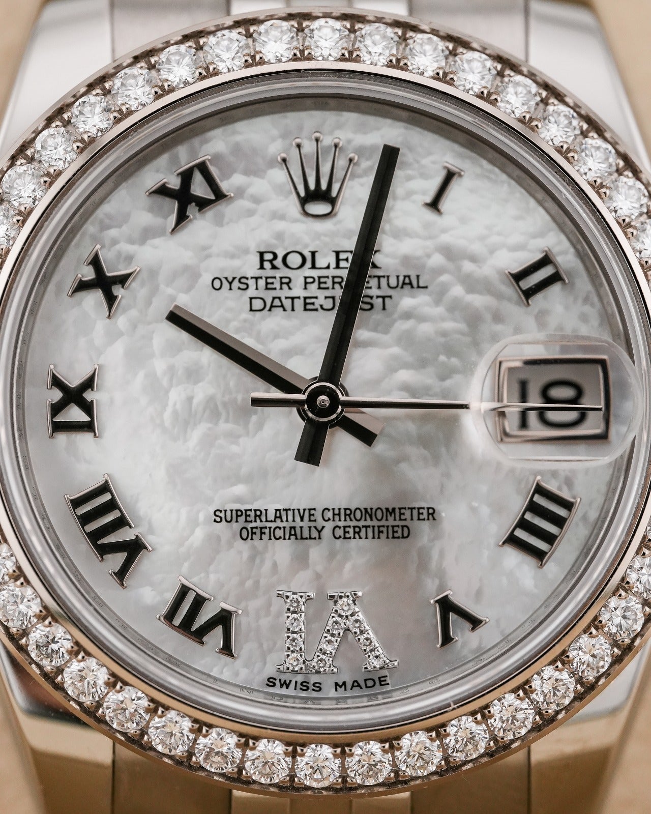 Rolex Datejust 31mm Steel Afterset Mother of Pearl Dial Diamond Bezel 2015