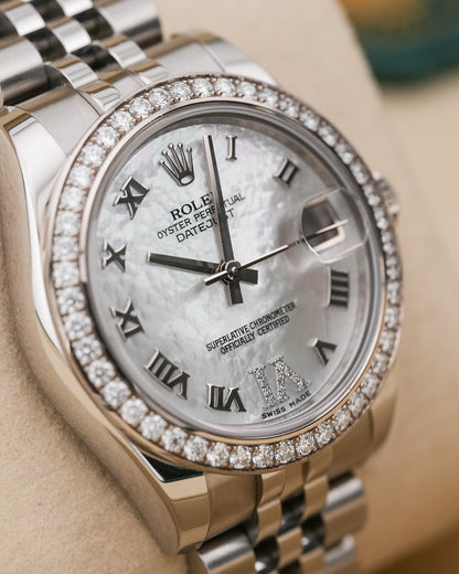 Rolex Datejust 31mm Steel Afterset Mother of Pearl Dial Diamond Bezel 2015