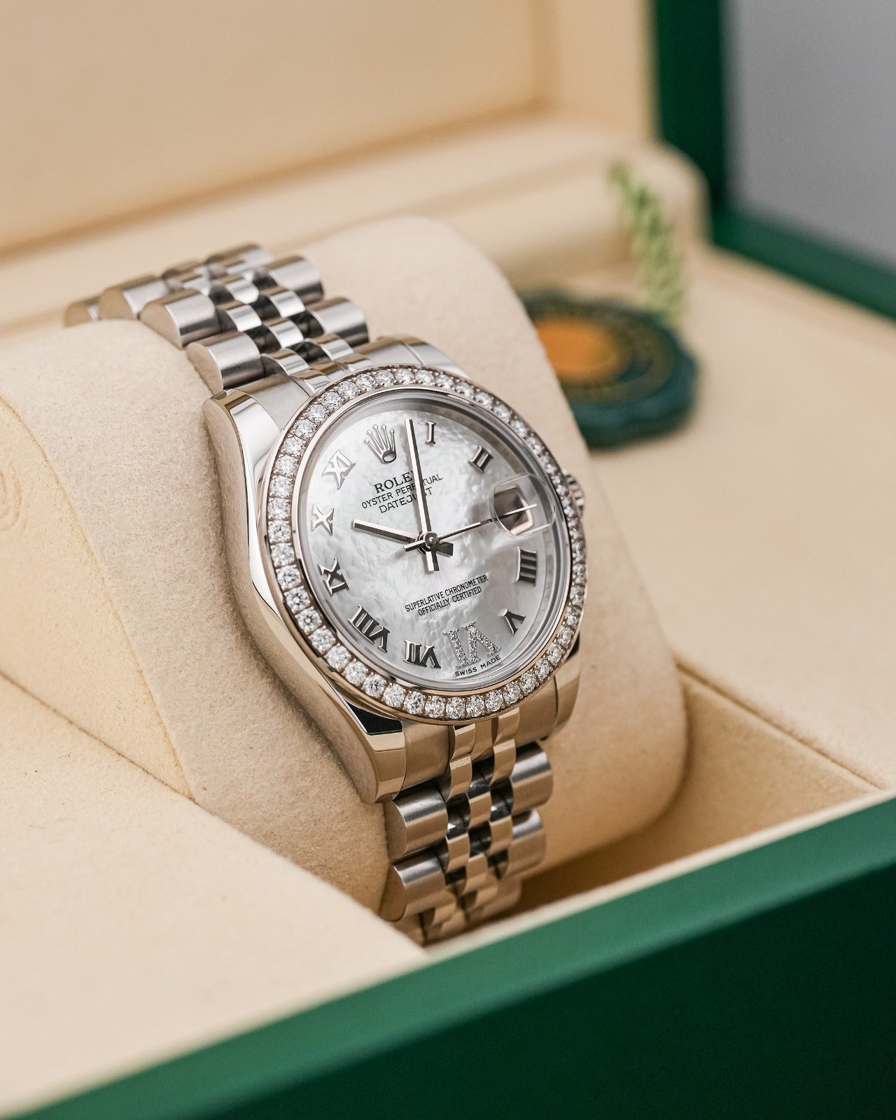 Rolex Datejust 31mm Steel Afterset Mother of Pearl Dial Diamond Bezel 2015