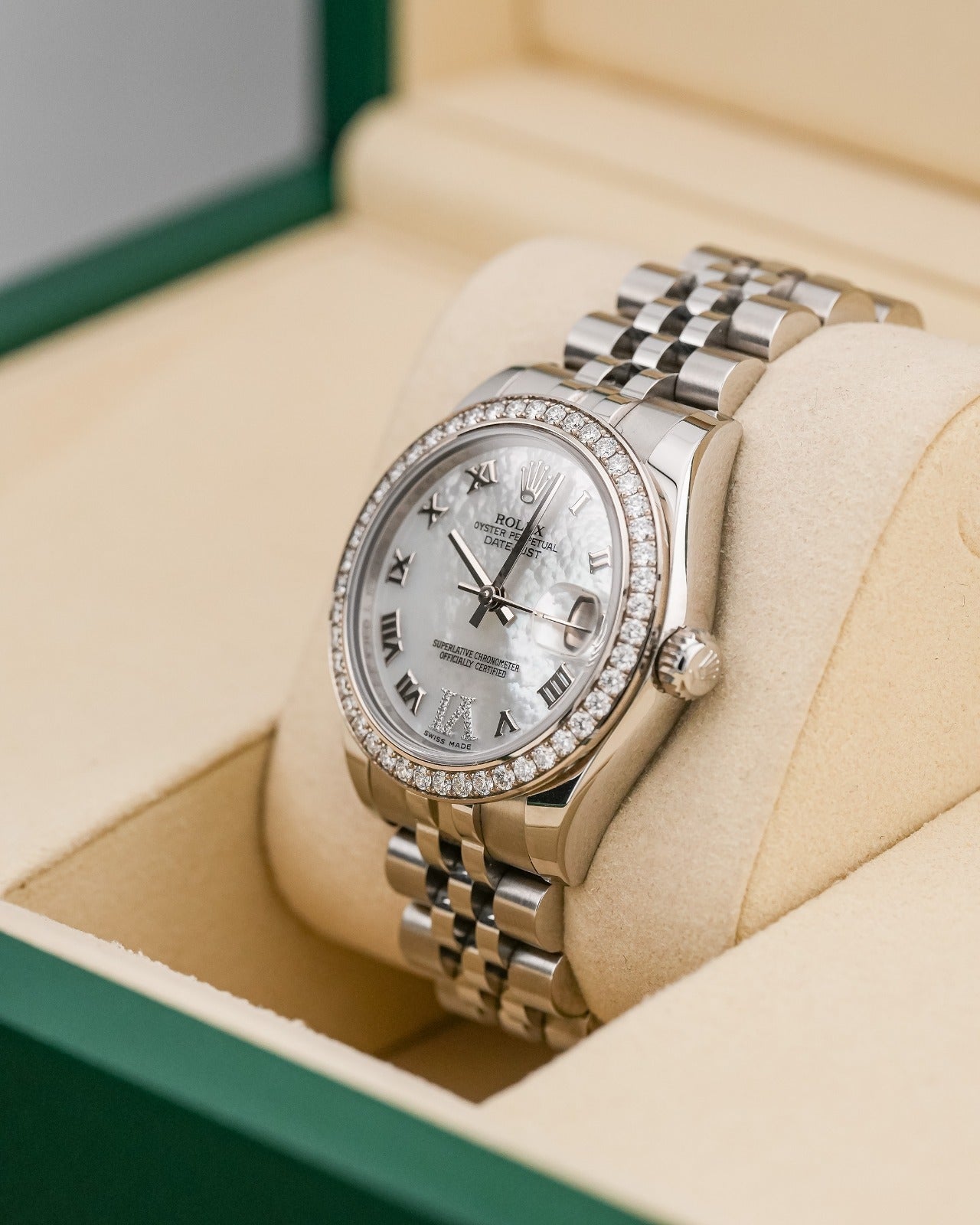 Rolex Datejust 31mm Steel Afterset Mother of Pearl Dial Diamond Bezel 2015