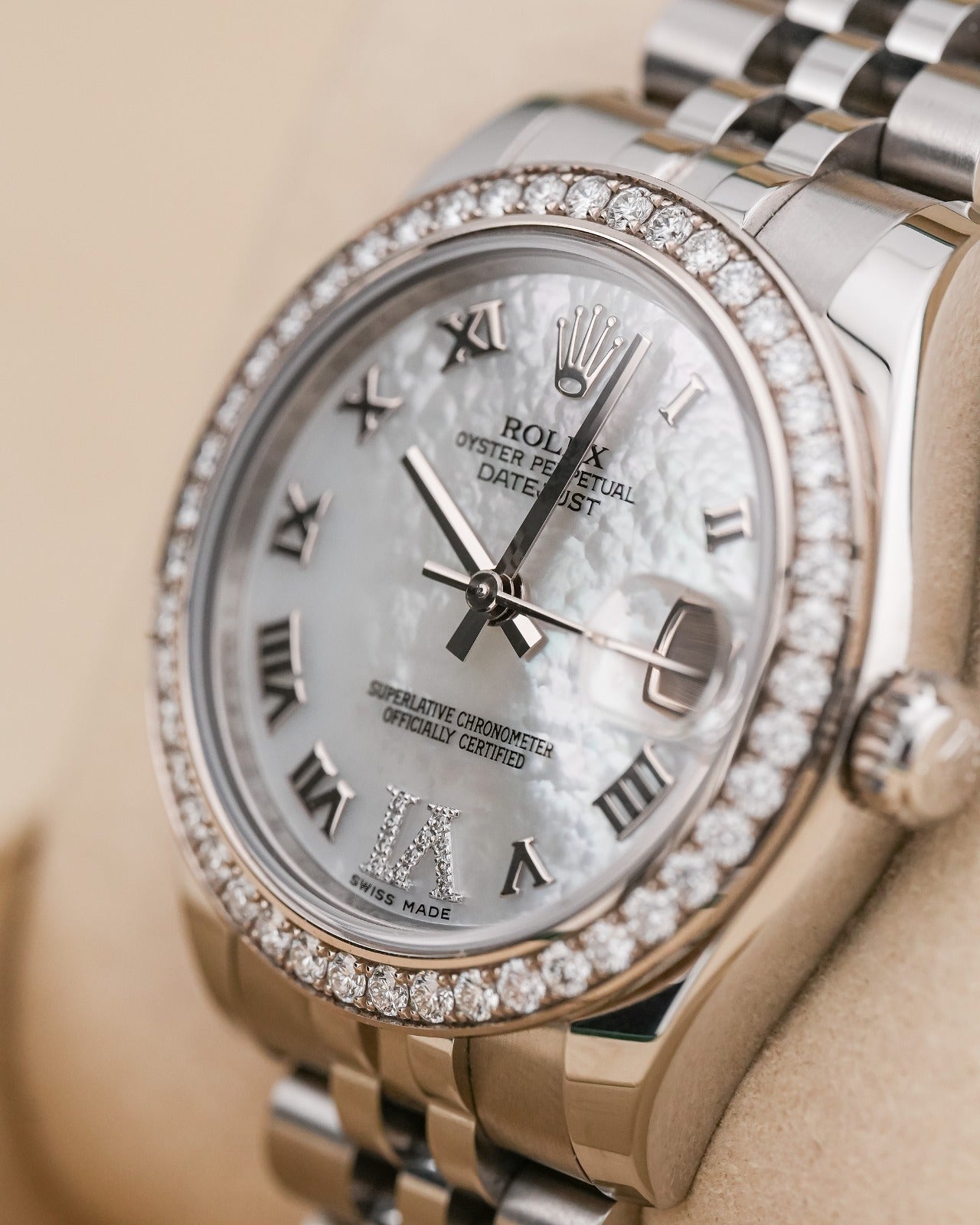 Rolex Datejust 31mm Steel Afterset Mother of Pearl Dial Diamond Bezel 2015