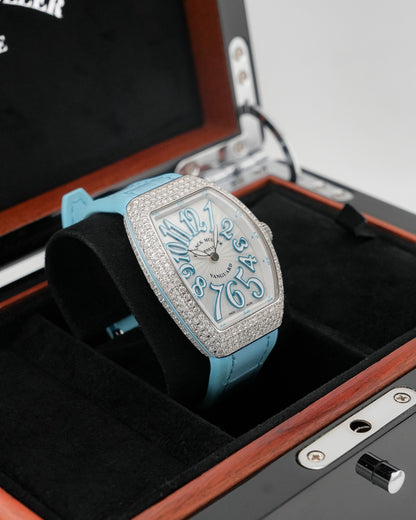 Franck Muller Vanguard 35mm Tiffany Blue Diamond afterset - HOURLY 