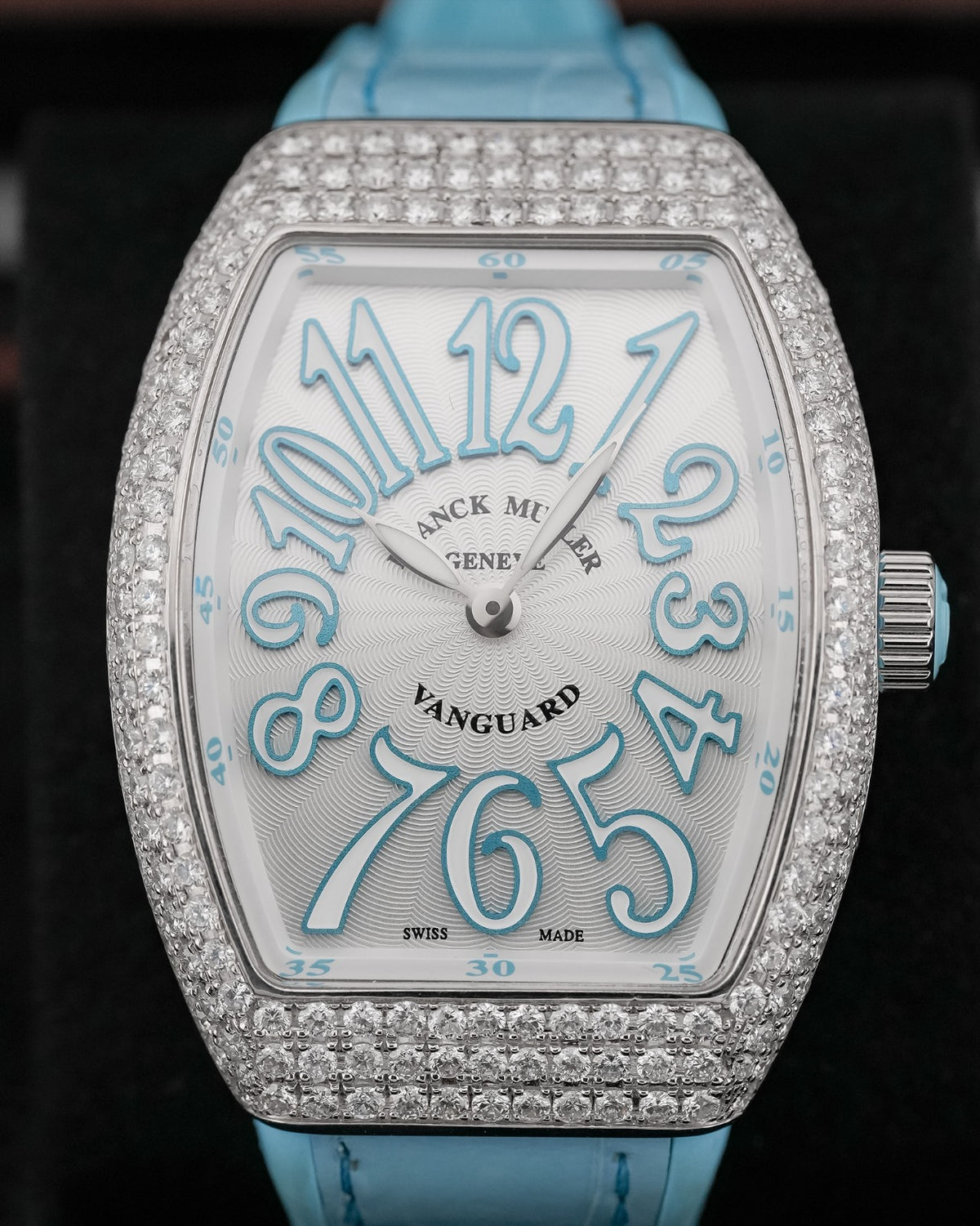 Franck Muller Vanguard 35mm Tiffany Blue Diamond afterset - HOURLY 