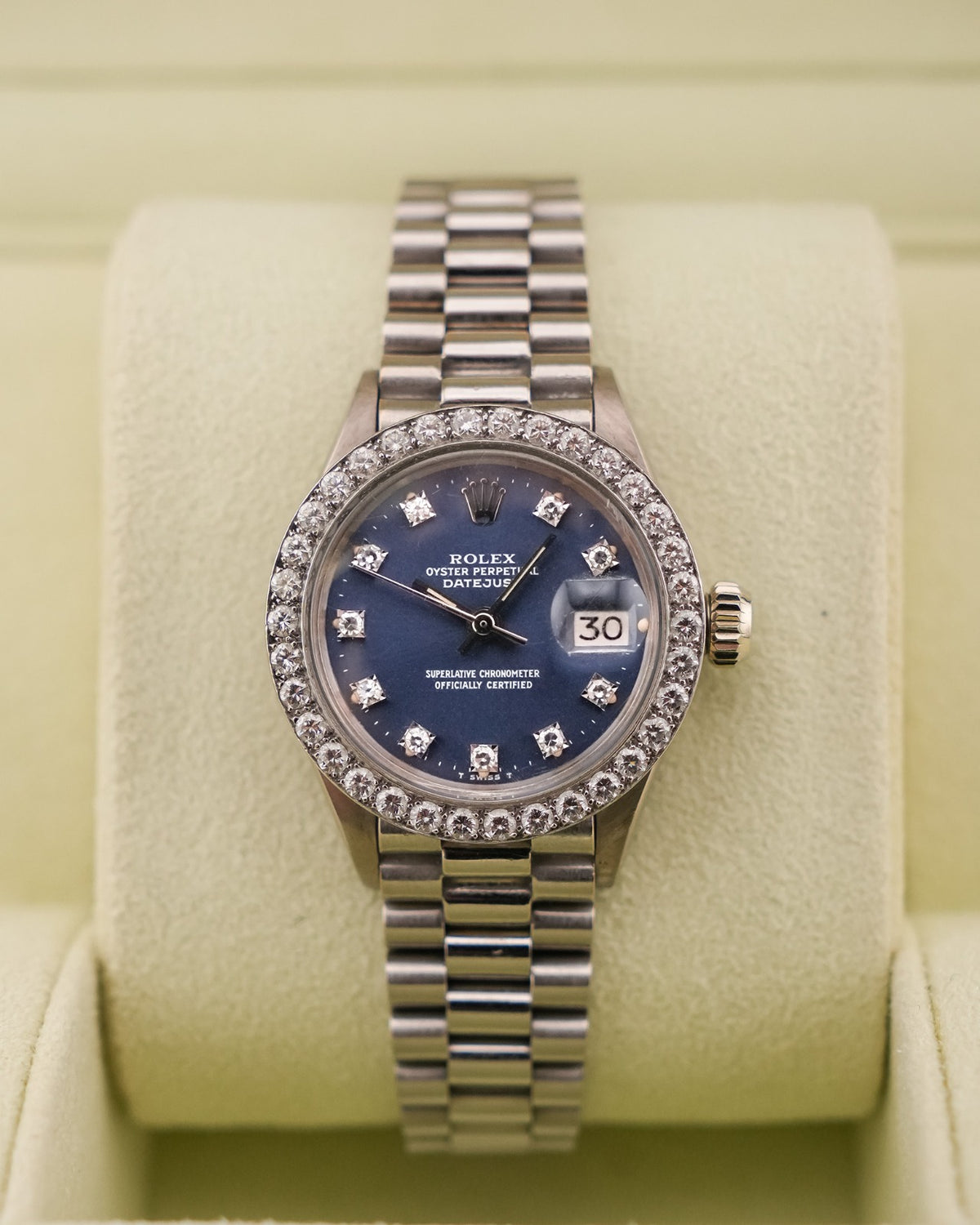Rolex Datejust 26mm White Gold Diamond Bezel Blue Dial Presidential - HOURLY 