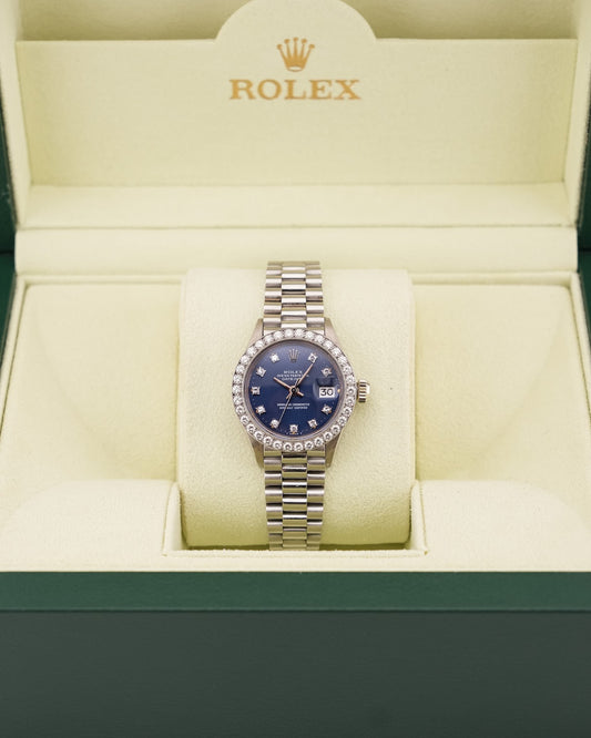 Rolex Datejust 26mm White Gold Diamond Bezel Blue Dial Presidential - HOURLY 