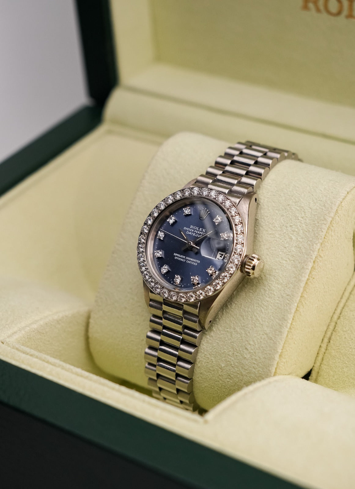 Rolex Datejust 26mm White Gold Diamond Bezel Blue Dial Presidential - HOURLY 