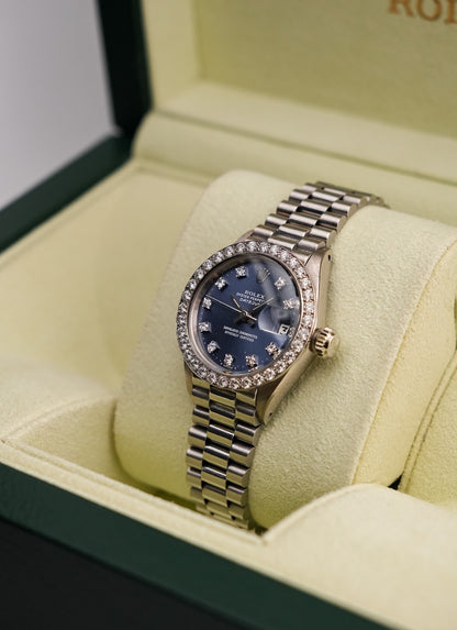 Rolex Datejust 26mm White Gold Diamond Bezel Blue Dial Presidential - HOURLY 