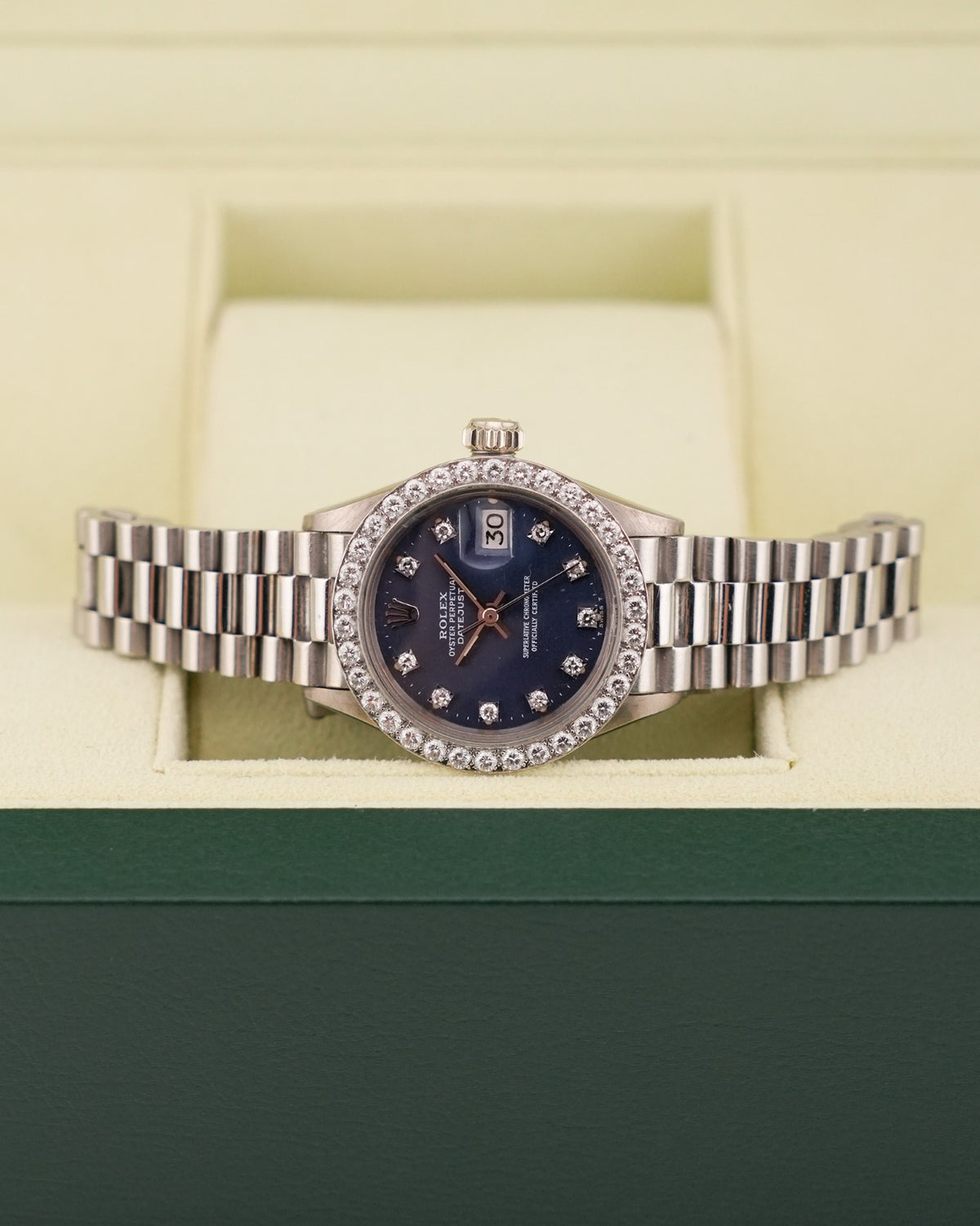 Rolex Datejust 26mm White Gold Diamond Bezel Blue Dial Presidential - HOURLY 