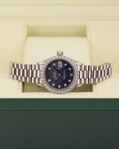 Rolex Datejust 26mm White Gold Diamond Bezel Blue Dial Presidential - HOURLY 
