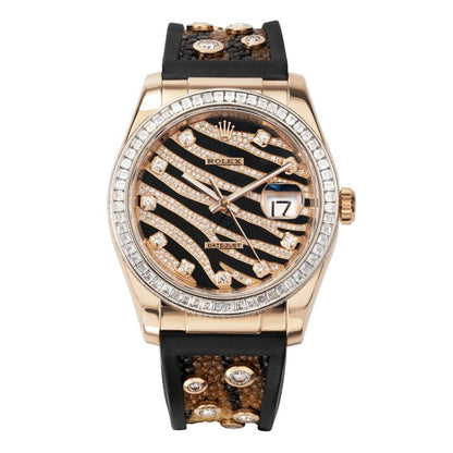 Rolex Datejust 36mm Rose Gold, Zebra Pave Diamond Dial