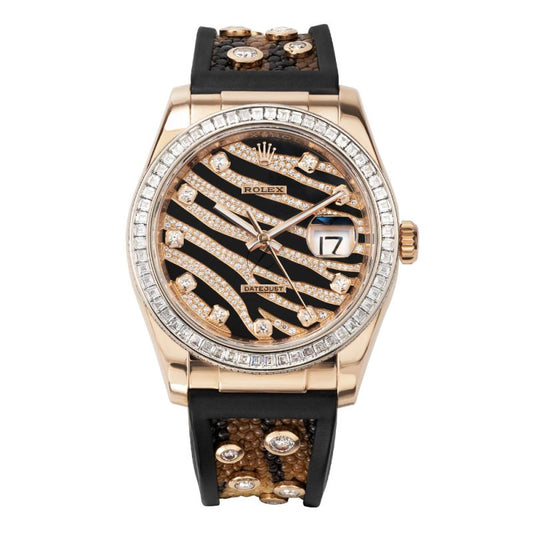 Rolex Datejust 36mm Rose Gold, Zebra Pave Diamond Dial
